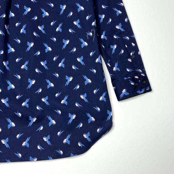 Duluth Trading Co Button Up Novelty Bird Print Tunic Shirt Dress Blue Womens - Picture 8 of 10